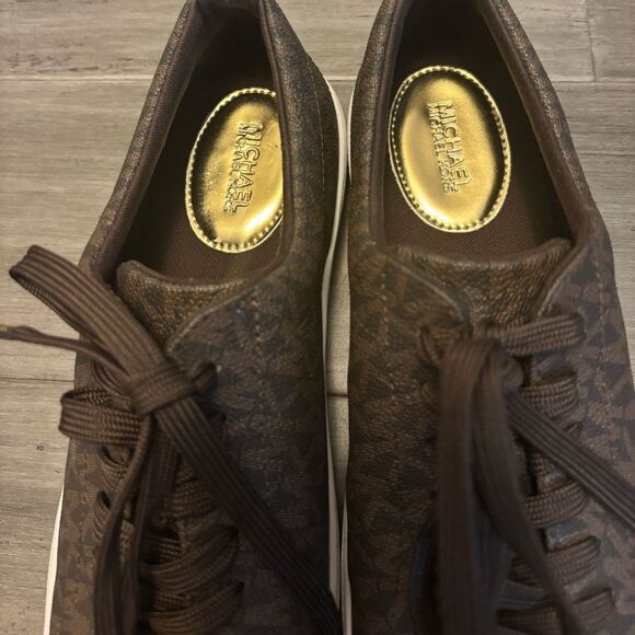 Michael Kors Monogram Logo Lace-Up Sneakers Brown/Gold Size 7.5 - Picture 8 of 9